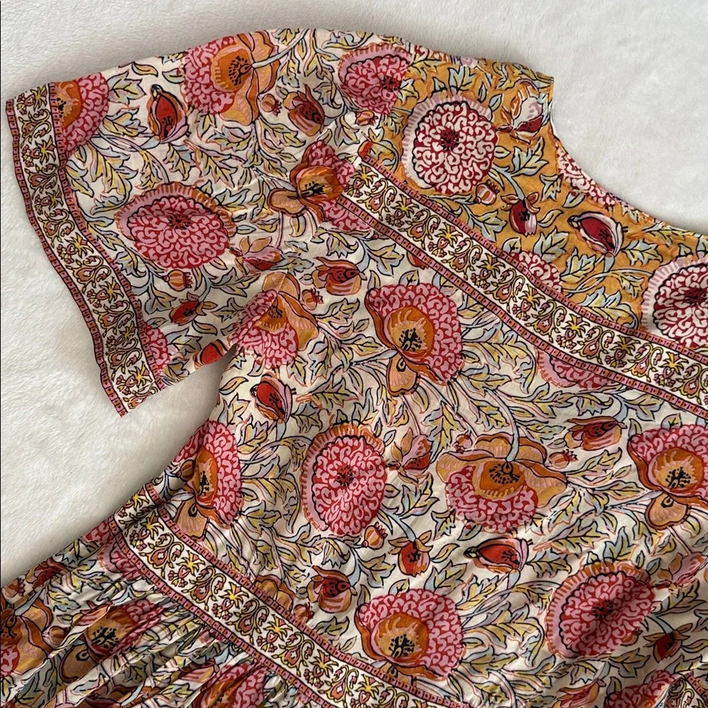 ba&sh | Valia Mixed Floral Print Short Sleeve Boho Mini Dress 1E22VALI Ocre (XS) - Picture 12 of 16